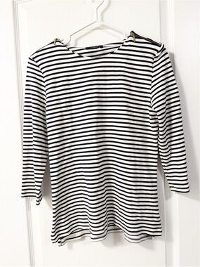 Autograph Women’s Striped Black & White Top Shoulder Zips neutral minimalist